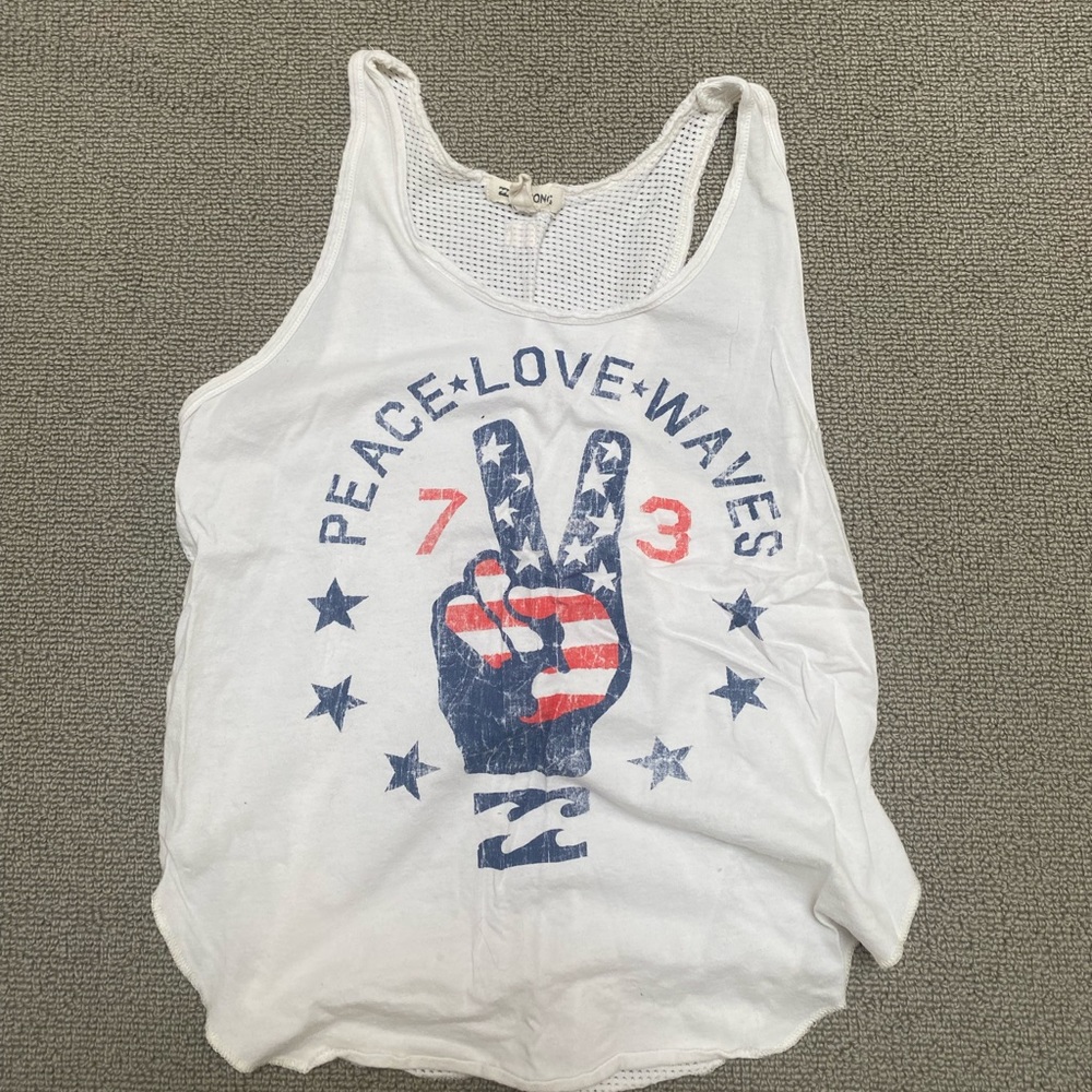 Billabong tank top, size small, white, mesh back